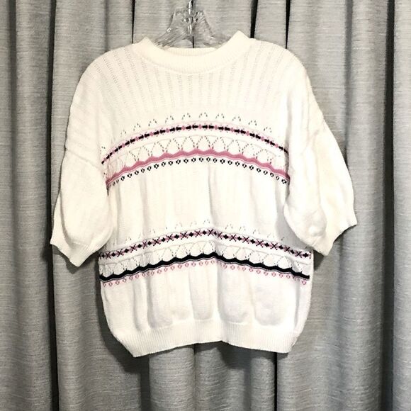 𝅺VINTAGE short sleeve cotton crewneck sweater size M - Picture 9 of 10